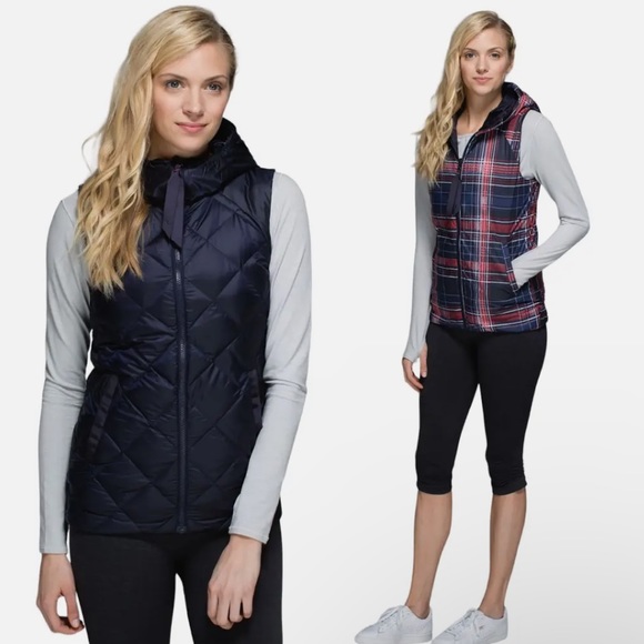 lululemon athletica Jackets & Blazers - Lululemon ‘The Fluffiest Vest’ (Navy Blue/Cypress Plaid) Reversible Down Vest